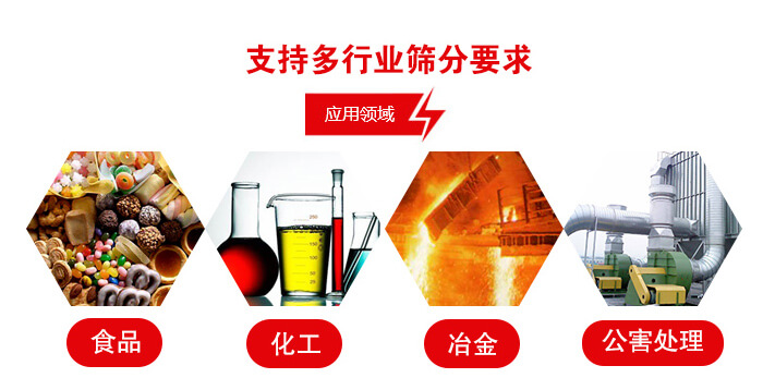 旋振篩適用的行業(yè)：食品行業(yè)，化工行業(yè)，冶金行業(yè)，公害處理等。